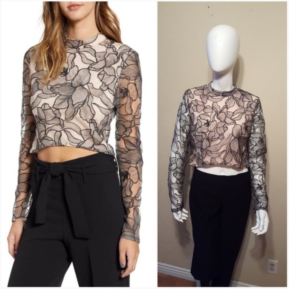 Wayf Floral Crop Top with Mesh Sleeves